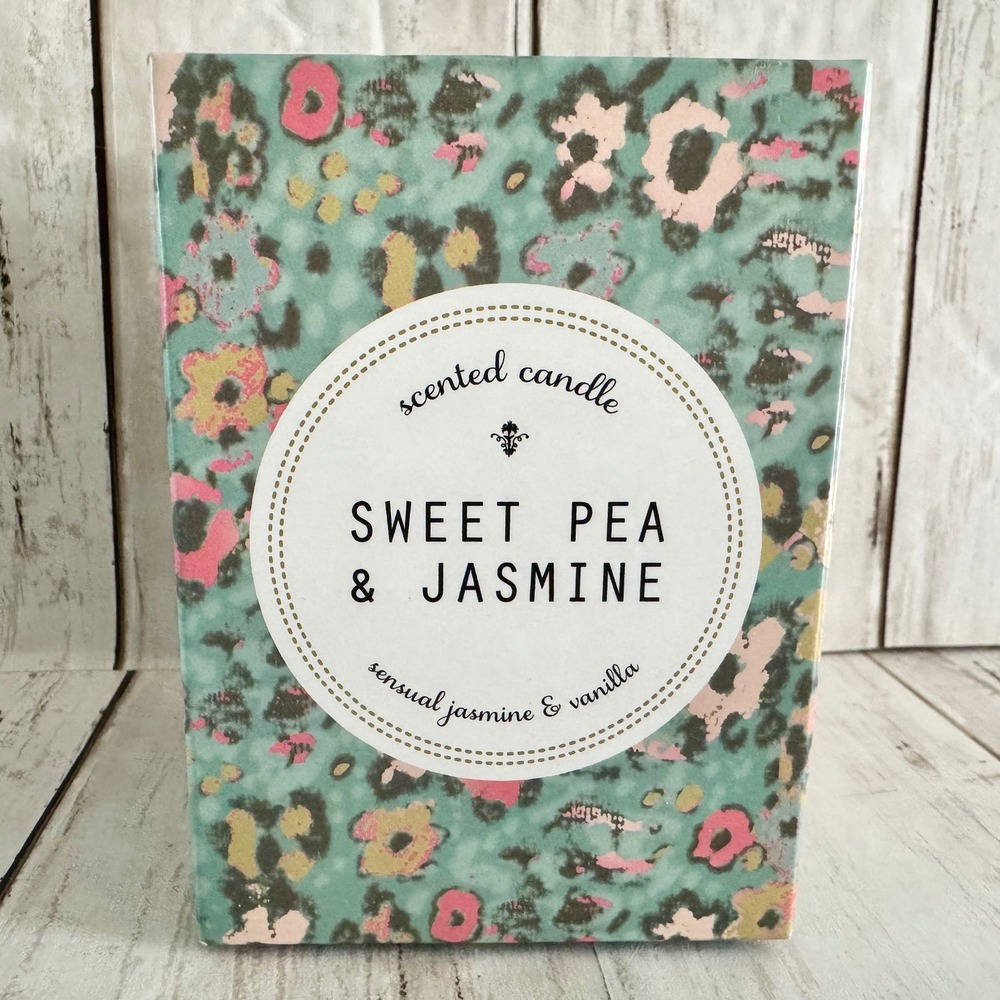 Illume Sweet Pea & Jasmine Scented Candle 6 oz Teal Glass Jar Gift Boxed NEW
